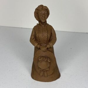 Victorian Lady Unfinished Pecan Shell Resin Figurine Collectible Holding Hat
